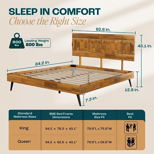 Bme Georgina Queen Bedframe, Geometric Headboard, Mid Century, Teak Brown - color: Teak Brown, size: Queen, style: Bed Frames