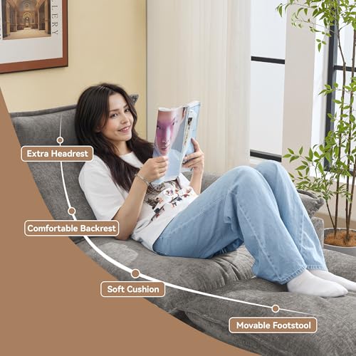 46''Cloud Oversized Sofa Chair with Detachable Headrest, Upholstered Comfy Arm Accent Chair with Ottoman,Modern Chenille Reading Lounge Armchair for Living Room,Bedroom, Light Grey - color: Light Grey, size: Oversized Chair with Ottoman