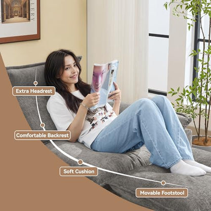 46''Cloud Oversized Sofa Chair with Detachable Headrest, Upholstered Comfy Arm Accent Chair with Ottoman,Modern Chenille Reading Lounge Armchair for Living Room,Bedroom, Light Grey - color: Light Grey, size: Oversized Chair with Ottoman