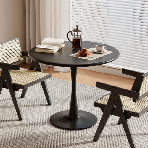 Black Small Tulip Table, 24 Inch Round Dining Table for 2 Person with Pedestal Base for Kitchen, Circle Bistro Table, Mid Century Modern Cafe Tables for Small Spaces in Living Room, Office, Pub, Bar - color: Black