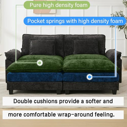 86" Modular Sectional Sofa, Comfy Deep Cloud Couch with Ottoman | Couches for Living Room, Sofa Bed, Modular Couch, Deep and Wide Seat, Chenille Sofa Sleeper with Throw Pillows, Black - color: Black, size: 86 Inch 4