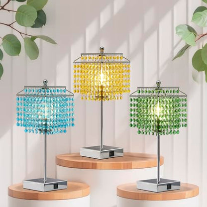 Luvkczc Crystal Table Lamp with Touch Control, Bedside Crystal Table Lamp with USB C+A Ports, Dimmable Lamp for Girls Bedroom, Living Room, Light Blue & B11 LED Bulb Included - color: Light Blue