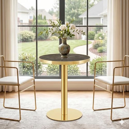 TesNus 23.6" Small Round Dining Table for 2, Circle Tulip Table, Faux Marble Top with Gold Metal Pedestal Base, Modern Leisure Coffee Table for Small Spaces, Cafe, Office, Gray&Gold - color: Gray Top&gold Base
