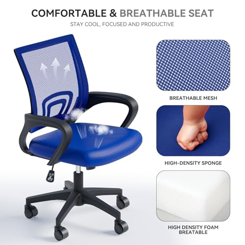Office Chair, Ergonomic Mid-Back Mesh Desk Chair with Lumbar Support, Adjustable Height Computer Chair with Rolling Wheels Design,Comfy Armrest for Work, Study, Gaming, Navy Blue - color: Navy Blue