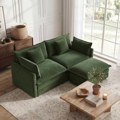 70.8" Chenille L Shaped Modular Sofa with Ottoman,Green | Randomly Assemble Modular Sofa Sets, Modern Recliner Deep Seat Sofa Set for Living Room,Office - color: Green, size: 2S+1O