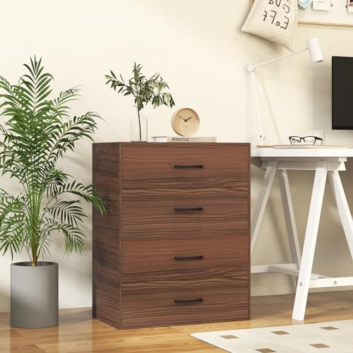 2-Drawer Stackable Dresser, Horizontal Storage Cabinet (1, Walnut) | Lateral File Cabinet | Stacking Drawer Chest | Metal Handle | Anti-Topping Kits | For Living Room, Study, Office - color: Walnut