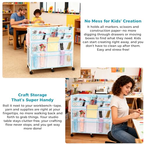 Craft Cart with Wheels - 40 Storage Pockets - Portable Organizer for Arts & Craft Supplies - Spacious, Easy to Move - Perfect Art Cart Organizer for Kids, Creative Projects, Home Education