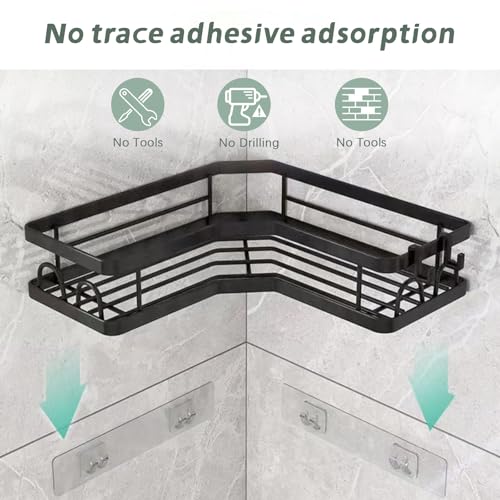 Rustproof Corner Shower Caddy 3 Pack,Stainless Steel Bathroom Storage Accessories,Durable No Drilling Shower Organiser,Adhesive Bathroom Shelves with Soap Holder Set,Black