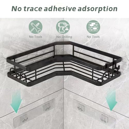 Rustproof Corner Shower Caddy 3 Pack,Stainless Steel Bathroom Storage Accessories,Durable No Drilling Shower Organiser,Adhesive Bathroom Shelves with Soap Holder Set,Black