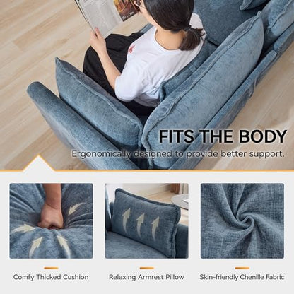 76" Cloud Loveseat Sofa, Modular Sectional Couch with Deep Seats and Double-Layer Thick Cushions, Chenille Upholstered 2-Seat Sofa for Living Room Apartment, Blue - color: Blue, size: 76'' Loveseat