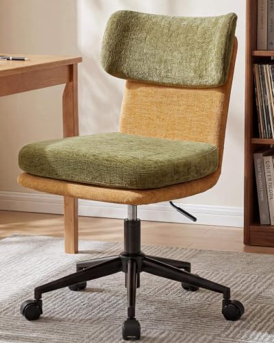 COMHOMA Home Office Desk Chairs with Ergonomic Curved Backrest, Mid Century Modern Vanity Chair with Wheel for Bedroom, Chenille Upholstered, Green - color: Green, Chenille