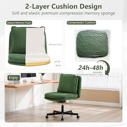 Fizzin Cross Cross Chair Memory Foam Armless with Wheels Home Office Green - color: Green