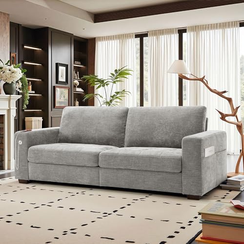 Hanherry Couch for Living Room, Modern Comfy Sofa with Medium Firm Seat Cushion, Removable Cover,Wide Armrest,USB/Type-C Port,Chenille Fabric Couches for Small Space,Apartment (Gray, 89 inch) - color: Grey, size: 89 Inch