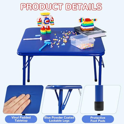 23.5'' Kids Folding Square Table, Card Table with Vinyl Padded Top, Foldable Activity for Indoor/Outdoor Use, Perfect for Picnic, Playtime and Learning, 23.5" W X 23.5" D X 20.5" H, Blue