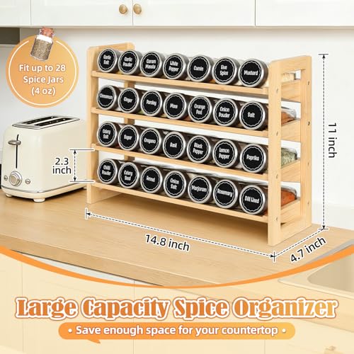 4-Tier Spice Rack Seasoning Organizer for Cabinet Pantry Countertop | Save Vertical Space, Bamboo Material with Aesthetic Design, Easy to Pick and Quick to Assemble