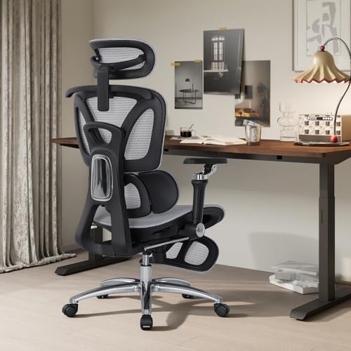 MALOL Ergonomic Office Chair, 400lbs High Back Mesh Desk Chair with 6D Armrests, 3D Headrest, Adjustable Lumbar Support, Seat Depth Adjustment, Tilt Lock, Metal Base & PU Wheels, Grey - color: Grey