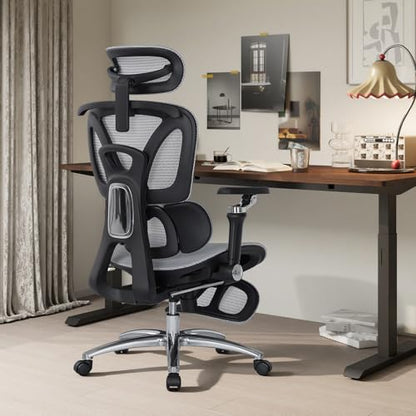 MALOL Ergonomic Office Chair, 400lbs High Back Mesh Desk Chair with 6D Armrests, 3D Headrest, Adjustable Lumbar Support, Seat Depth Adjustment, Tilt Lock, Metal Base & PU Wheels, Grey - color: Grey