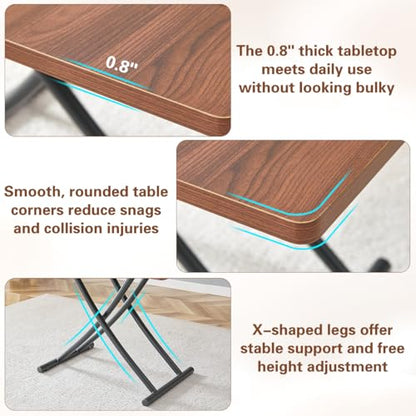 Liftable Folding Dining Table for 4, Adjustable Drop Leaf Table, Folding Coffee Table for Small Spaces, Scratch-Resistant Wood Top with Metal Frame for Apartment Kitchen Living Room - color: Walnut-black