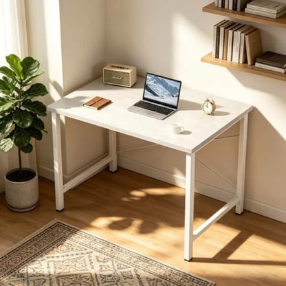 White 31” Gaming Computer Desk, X-Shape Heavy Duty Metal Frame Workstation, Space Saving Study Table for Home Office Bedroom Dorm