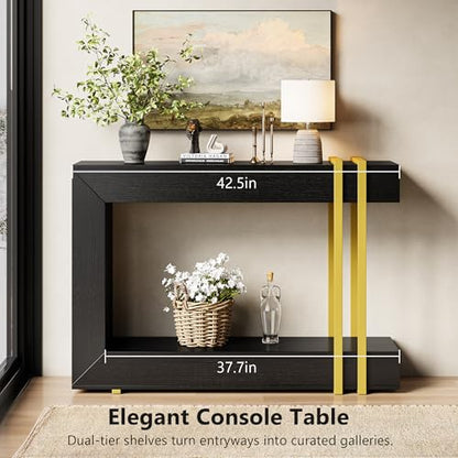 Einhomn 42.5" Console Table Behind Couch, 2-Tier Narrow Entryway Table with Storage, Wood Sofa Tables for Hallway/Entrance/Living Room/Foyer, Black - color: Black
