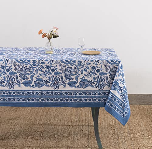 Labhanshi Indian Handblock Print Table Cloth|Country Style Floral Cotton 72x135 Inch 10-Seater Table Top Mother's Day Bridal Party Baby Shower Decoration Dining Table Rectangular Table Cover|Blue - color: Blue, size: 135" x 72" (Rectangular)