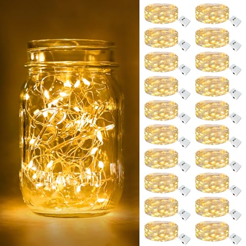 btfarm 20 Pack Fairy Lights Battery Operated Twinkle Lights with 3 Modes | 7Ft 20 Led String Light, Waterproof Bulk Small Mini Silver Wire for Christmas Mason Jars Wedding Table Centerpiece,Warm White - color: Warm White, size: 20 Pack