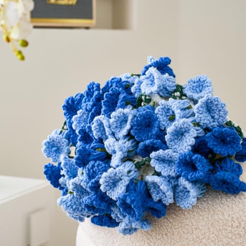 Crochet Flower Bouquet Throw Blanket, Handmade Knitted Blanket with Flowers, Cute Romantic Gift for Her Girlfriend Mom Mother’s Day Valentine Wedding Anniversary Birthday, Blue 40 Inches - color: Blue Lily of the Valley, size: 40 Inches