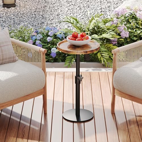 Homeiju Adjustable Round Side Table, Pedestal End Table for Small Spaces, Wooden Couch Table, Tall Drink Table for Living Room, Bedroom, Patio, Brown - style: 1 Pack