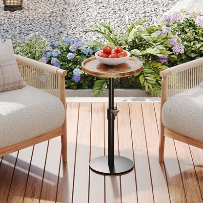 Homeiju Set of 2 Adjustable Round Side Table, Pedestal End Table for Small Spaces, Wooden Couch Table, Tall Drink Table for Living Room, Bedroom, Brown - style: 2 Pack
