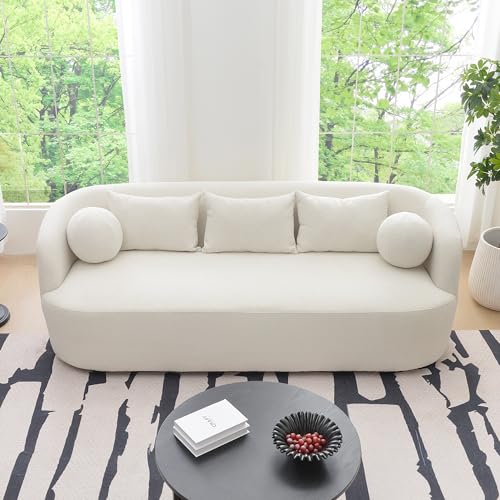 KINWELL 85" Boucle Upholstered Sofa with 2 Swivel Barrel Chairs, Beige | No Assembly Sherpa Living Room Furniture Sets, 3-Seater Couch Settee and Accent Chairs Armchairs for Small Spaces Apartment - color: Beige, size: Sofa + 2 Chairs