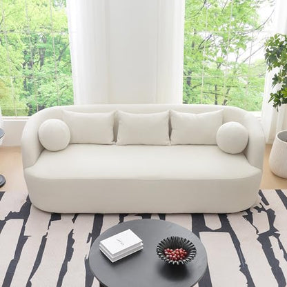 KINWELL 85" Boucle Upholstered Sofa with 2 Swivel Barrel Chairs, Beige | No Assembly Sherpa Living Room Furniture Sets, 3-Seater Couch Settee and Accent Chairs Armchairs for Small Spaces Apartment - color: Beige, size: Sofa + 2 Chairs