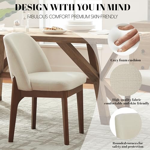 VKNOW Upholstered Wooden Dining Chairs Set of 4 with Modern Fabric, Beige | Modern Dining Room Chairs with Wood Legs, Kitchen Chairs for Restaurant, Living Room, No Wobble - color: Beige-brown Leg, size: 4 PCS