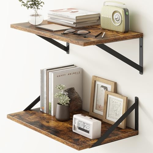 Fun Memories 20 Inch Floating Shelves, Deep Wall Shelves for Kitchen, 20 x 12 Floating Shelf for Living Room, Bedroom, Farmhouse Floating Shelves for Home Decor Storage, Rustic Brown, Set of 2 - color: Rustic Brown, size: 20"W x12"D