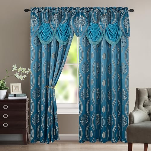Elegant Comfort Luxurious Beautiful Curtain Panel Set with Attached Valance and Backing 54" X 84 inch (Set of 2), Navy Blue - color: Navy Blue, size: 84"L x 54"W