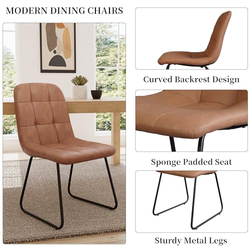 HIPIHOM 45.3 Inch Round Dining Table Set for 4, Mid Century Modern Small Kitchen Coffee Set for Dining Room Kitchen Apartment (Cream Table + 4 U-Shaped Brown Chairs) - color: Cream Table+4 U-shaped Brown Chairs
