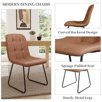 HIPIHOM 45.3 Inch Round Dining Table Set for 4, Mid Century Modern Small Kitchen Coffee Set for Dining Room Kitchen Apartment (Cream Table + 4 U-Shaped Brown Chairs) - color: Cream Table+4 U-shaped Brown Chairs
