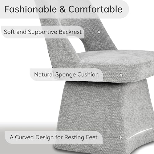 VKNOW Upholstered Swivel Dining Chair with Curved Open Back | Modern Dining Room Chairs with Chenille Fabric, Space-saving, Easy Assembly, for Dining Room, Living Room, Bedroom, Gray - color: Grey