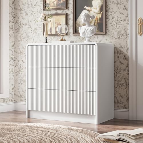 MAISONARIA White Curved 3 Drawer Dresser, Wide Modern Long Dresser for Bedroom, Living Room, or Entryway, Push to Open Storage Chest, Minimalist Scandinavian Style - color: White, size: 15.7"D x 31.5"W x 29.8"H (3 Drawers)