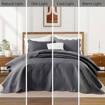 MOONLIGHT20015 Twin Quilt Bedding Set (68” x 86”) - Bulk Pack of 10 Wholesale for Hotels, Guest Bedroom & Airbnbs - Lightweight Microfiber Reversible Embossed Quilts Bedspreads (Charcoal) - color: Charcoal/Dark Grey, size: Twin (10 Pack)