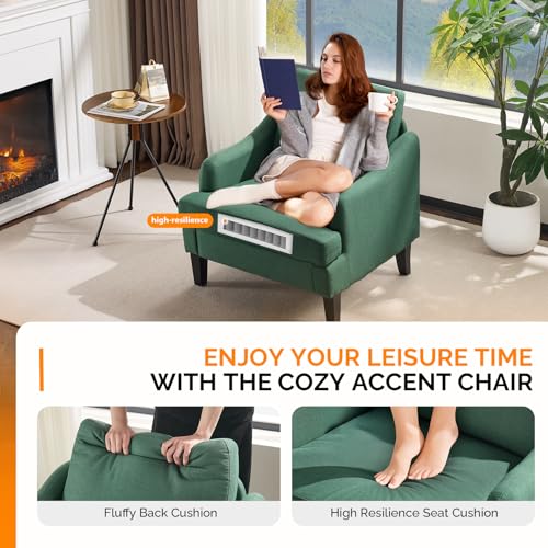 VINGLI Linen Fabric Accent Chair Green, Modern Upholstered Armchair, Comfy Sofa Chair Living Room Bedroom Furniture for Apartment - color: Green