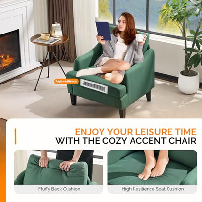 VINGLI Linen Fabric Accent Chair Green, Modern Upholstered Armchair, Comfy Sofa Chair Living Room Bedroom Furniture for Apartment - color: Green