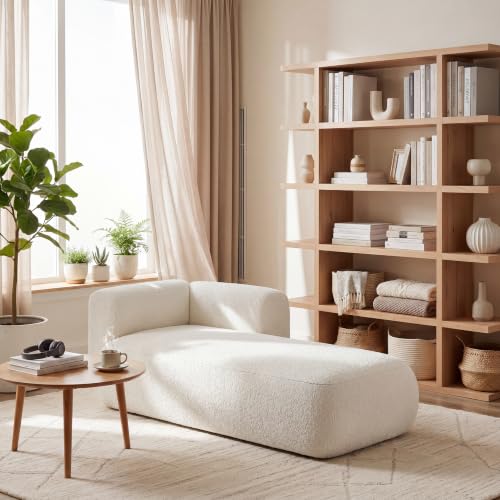 ERYE Boucle Upholstered Right Facing Chaise Lounge Indoor for Living Room Bedroom,Comfy Single Chaise Lounge Modern Leisure Recliner Sleeper Sofa Daybed, Easy Assemble - color: Beige/R