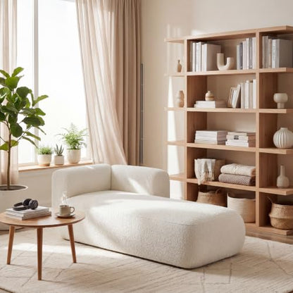ERYE Boucle Upholstered Right Facing Chaise Lounge Indoor for Living Room Bedroom,Comfy Single Chaise Lounge Modern Leisure Recliner Sleeper Sofa Daybed, Easy Assemble - color: Beige/R