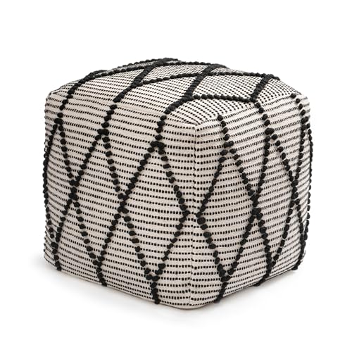 Anji Mountain Pouf Ottoman Foot Rest, Handmade Ottoman Pouf, Comfortable Foot Stool, Decorative Floor Seating for Living Room Decor, Bedroom & Home Décor Accent - Black/White - color: Black/White