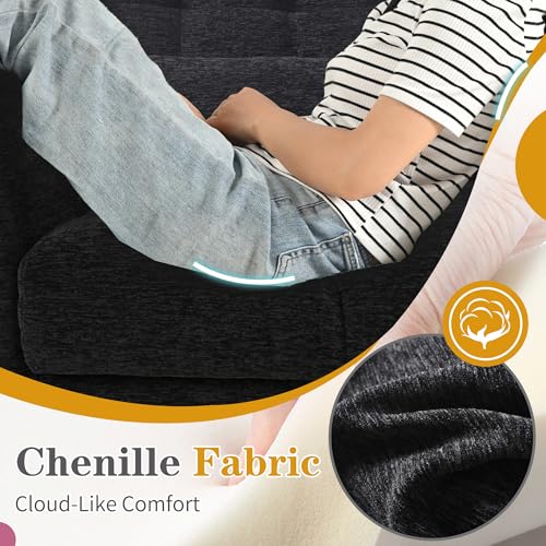 Accent Chair Set of 2, Upholstered Armchair with Pillow, Fabric Single Sofa Chair with Lounge Seat and Wood Legs Accent Chair for Living Room Small Spaces (Black, Set of 2) - color: Black, size: Set of 2