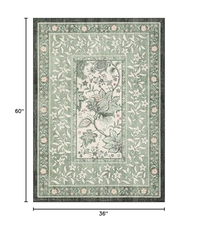GarveeHome Provence Sage Green 3x5 Rug Washable Non-Slip Low-Pile Indoor Rugs for Entryway Botanical Grove Vintage Boho Cottage Throw Carpet for Kitchen Bedroom Living Room Bathroom Mat - color: Sage Grove, size: 3' x 5' (Rectangular)