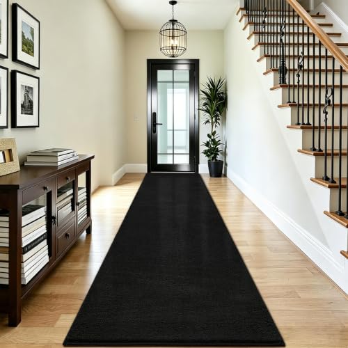 Vasofe Black Runner Rug, 2x10 Feet Washable Soft Hallway Bedroom Runner Rug | Indoor Thickened Memory Foam Long Bedside Rugs for Dorm Kids Boys Room, Washable Medium Pile Soft Carpets for Entrance Hall - color: Black, size: 2' x 10' (Rectangular)