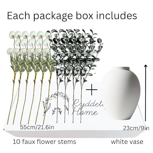 White Artificial Flowers & Greenery With Vase, Faux Floral Arrangement Centerpiece for Dining Table, Realistic Silk Flowers With Modern Vase for Kitchen, Living Room, Bedroom, Entryway & Bathroom - size: White/Green Bouquet in Vase