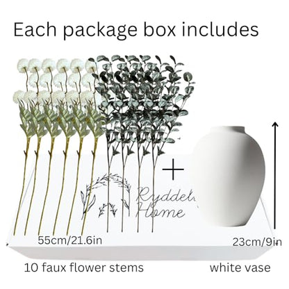 White Artificial Flowers & Greenery With Vase, Faux Floral Arrangement Centerpiece for Dining Table, Realistic Silk Flowers With Modern Vase for Kitchen, Living Room, Bedroom, Entryway & Bathroom - size: White/Green Bouquet in Vase
