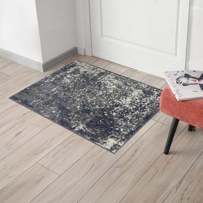 Keen Home Design Throw Rugs - 24"x36" Non-Shedding, Thick Pile Abstract Rugs for Kitchen, Living Room, Bedroom, Dining Room, Entryway - Size: 2' x 3', Abstract Navy/Gray - color: Abstract Navy/Gray, size: 2' x 3' (Rectangular)